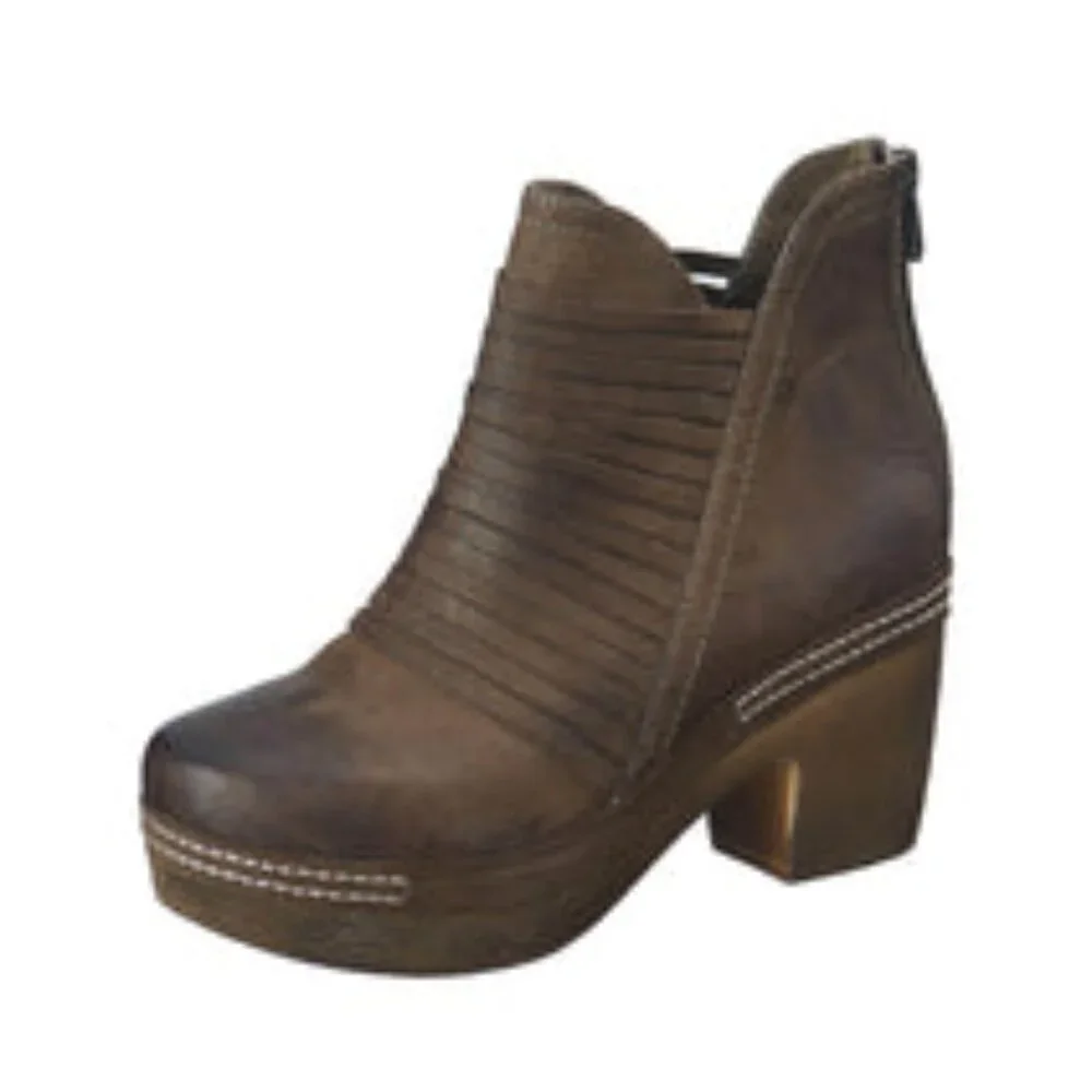 Antelope 934 Ebba Khaki Layered Over Strap Oiled Leather Bootie, Size 39